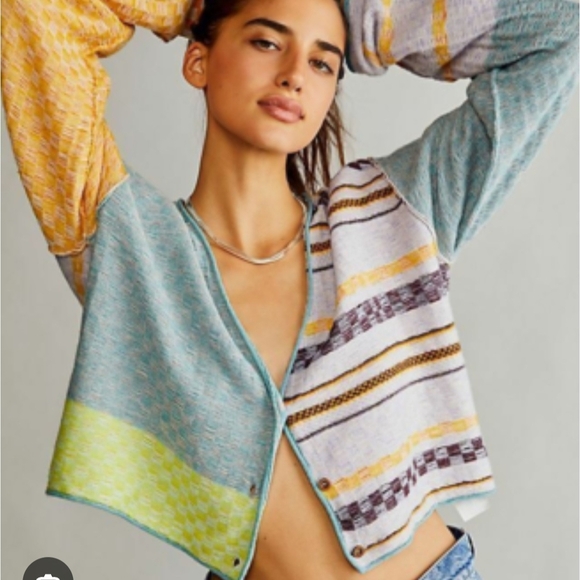 Free People Sweaters - Free People Mixed Print Pieced Ready Set Go Colorful Women's Sweater Cardigan